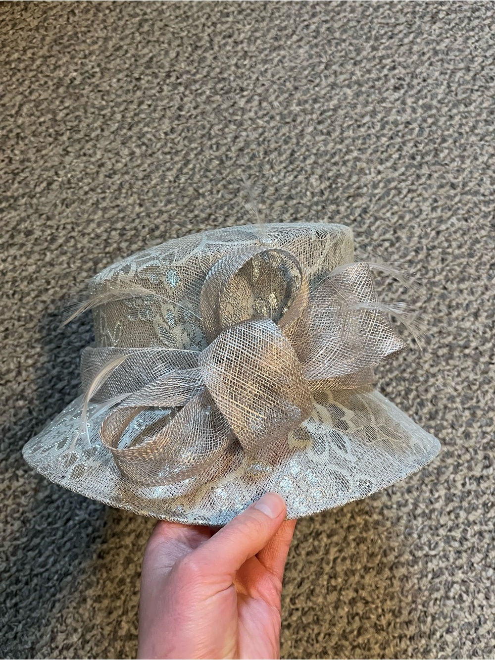 Swan Hat Elegant Women's Dress Hat with Decorative Bow - Silver - Picture 2 of 6
